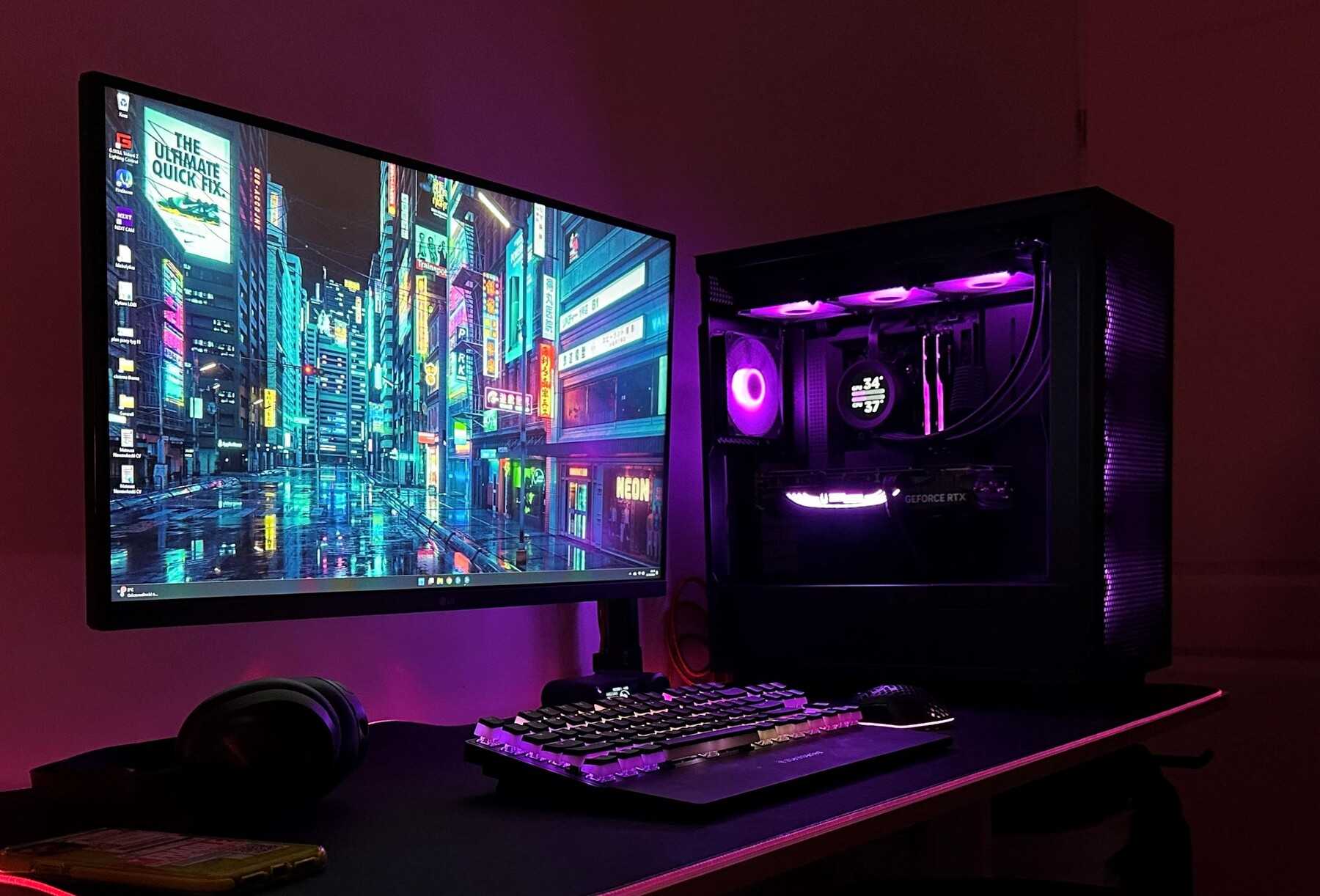 Stanowisko gamingowye z obudową NZXT H7 Flow RGB, chłodzeniem Kraken Elite i kartą graficzną RTX 4080 Super